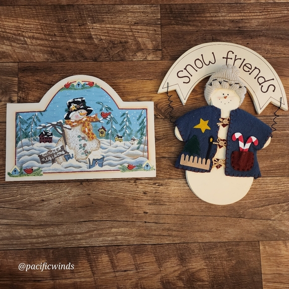 2! HOME INTERIORS WOOD SNOWMAN & WOOD PAINTED SNOWMAN - Picture 1 of 12